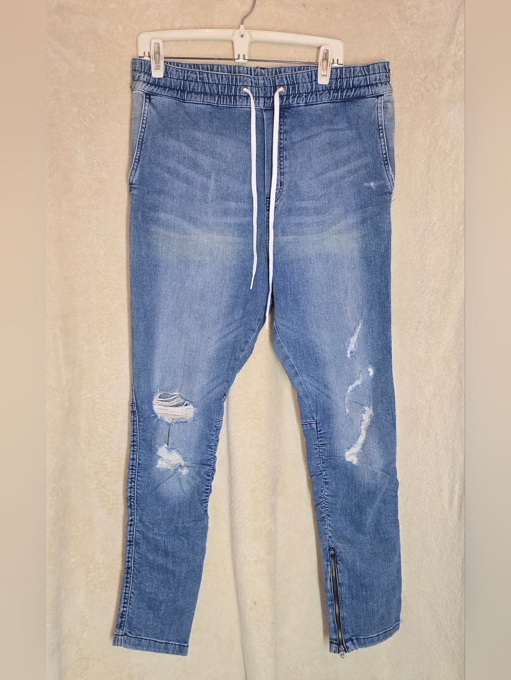 H&M Divided Distressed Denim Blue Joggers Size 32